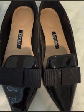 Kensie Black Patent Pointed Toe Flats with Bow #9.5